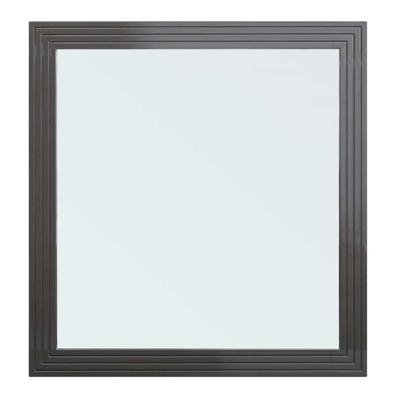 Pemberly Row Modern Slatted Wall Mirror in Dark Gray High Gloss