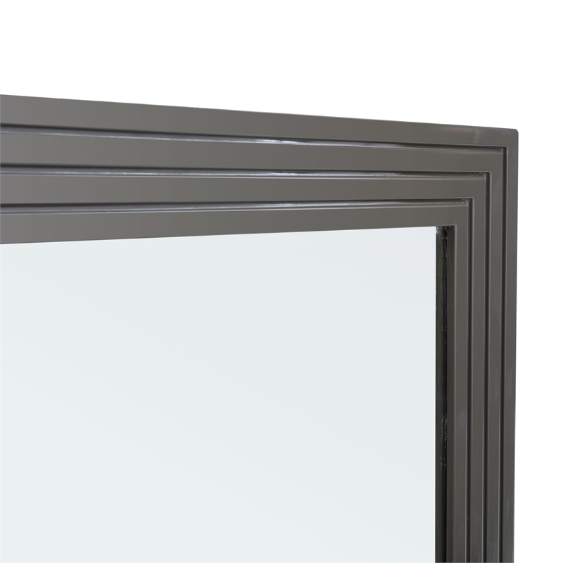 Pemberly Row Modern Slatted Wall Mirror in Dark Gray High Gloss