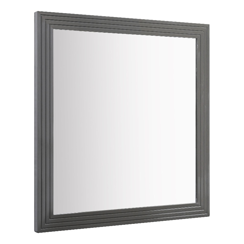 Pemberly Row Modern Slatted Wall Mirror in Dark Gray High Gloss