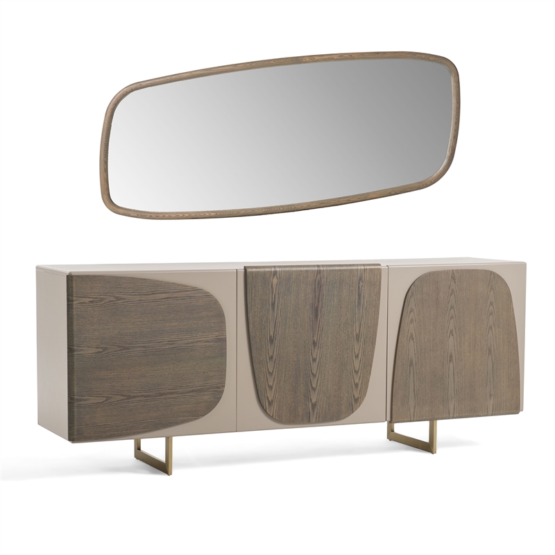 Pemberly Row Modern 63x32.4 Inch Oval Buffet Mirror in Gray Ash Wood