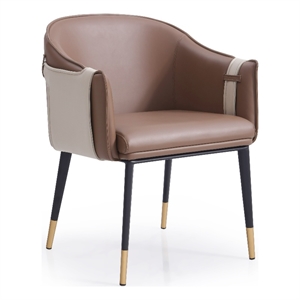Pemberly Row Modern Vegan Leather Dining Chair in Brown & Beige