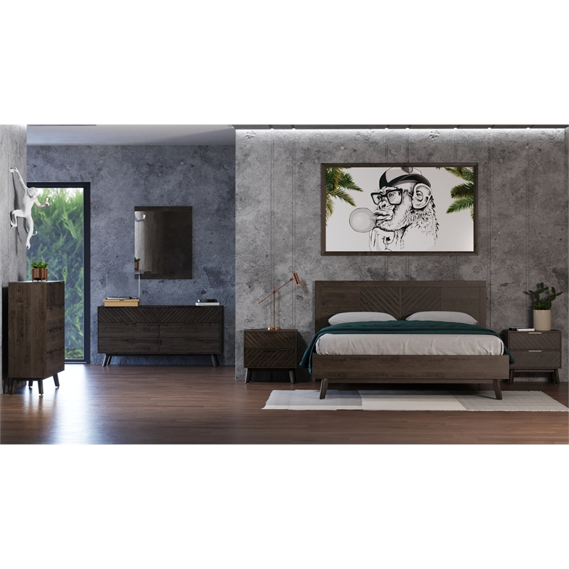 Pemberly Row Mid-Century Rectangular Wall Mirror in Dark Acacia Wood