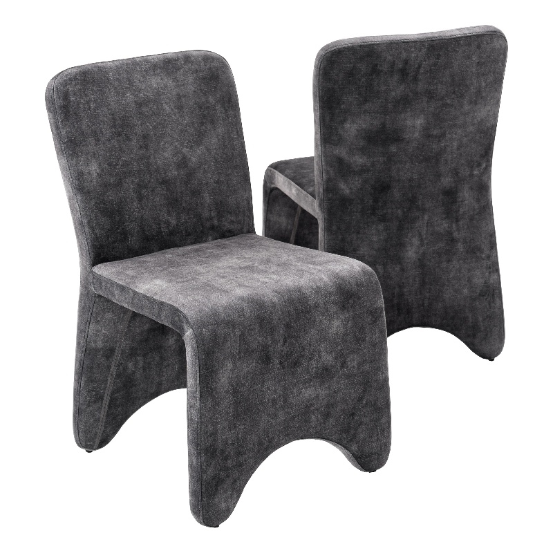 Pemberly Row Modern Upholstered Velvet Dining Chair Set of 2 in Gray