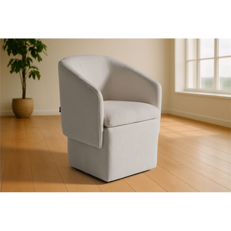 Pemberly Row Modern Fabric Dining Chair with 5 Castor Wheels in Ivory
