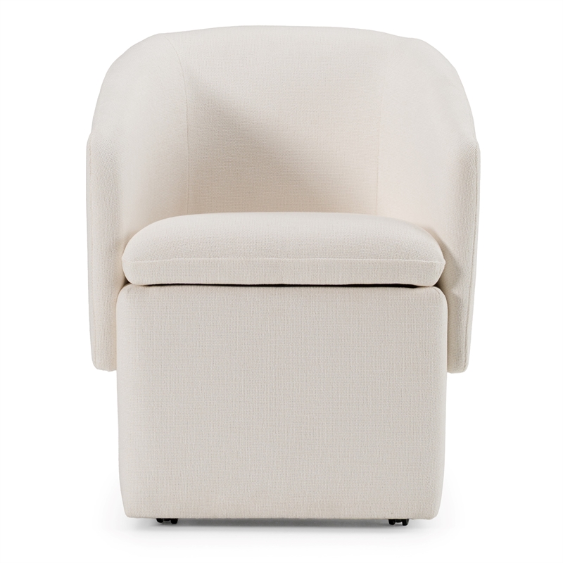 Pemberly Row Modern Fabric Dining Chair with 5 Castor Wheels in Ivory