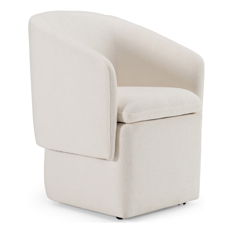 Pemberly Row Modern Fabric Dining Chair with 5 Castor Wheels in Ivory