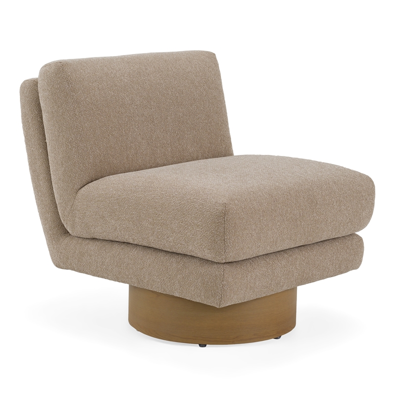 Pemberly Row Modern Fabric Slipper Accent Chair in Beige & Light Chestnut