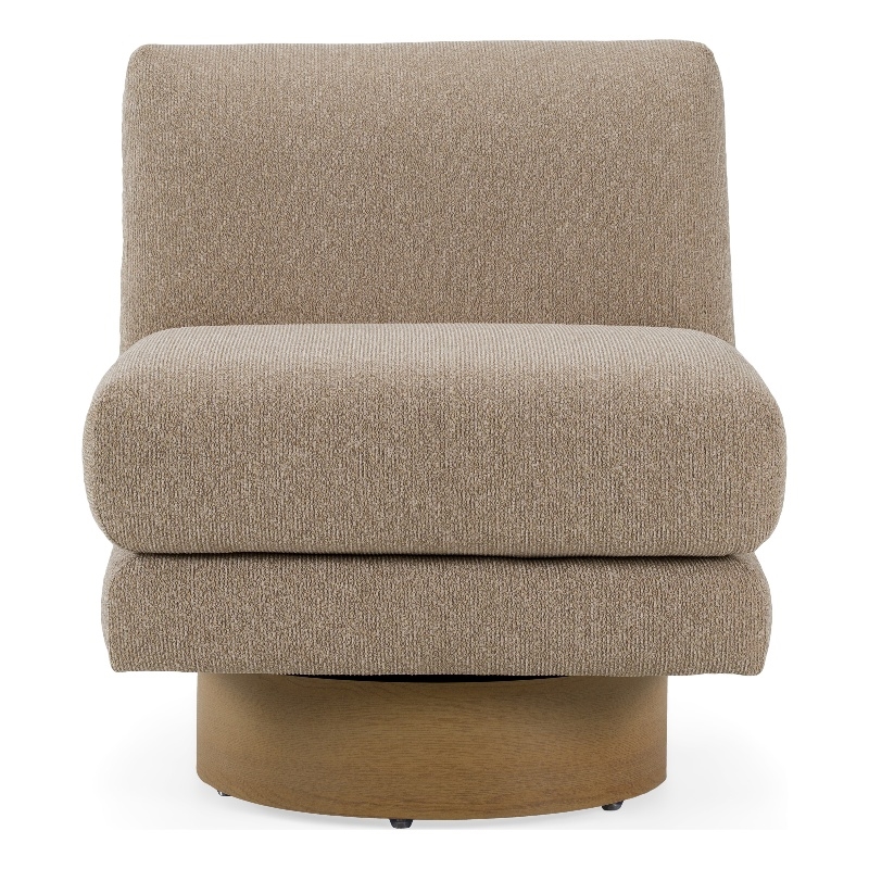 Pemberly Row Modern Fabric Slipper Accent Chair in Beige & Light Chestnut