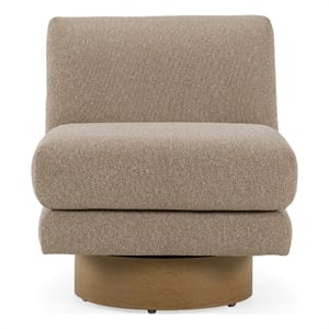 Pemberly Row Modern Fabric Slipper Accent Chair in Beige & Light Chestnut