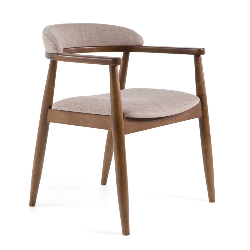 Pemberly Row Mid-Century Fabric Dining Chair in Tan Hazelnut & Walnut
