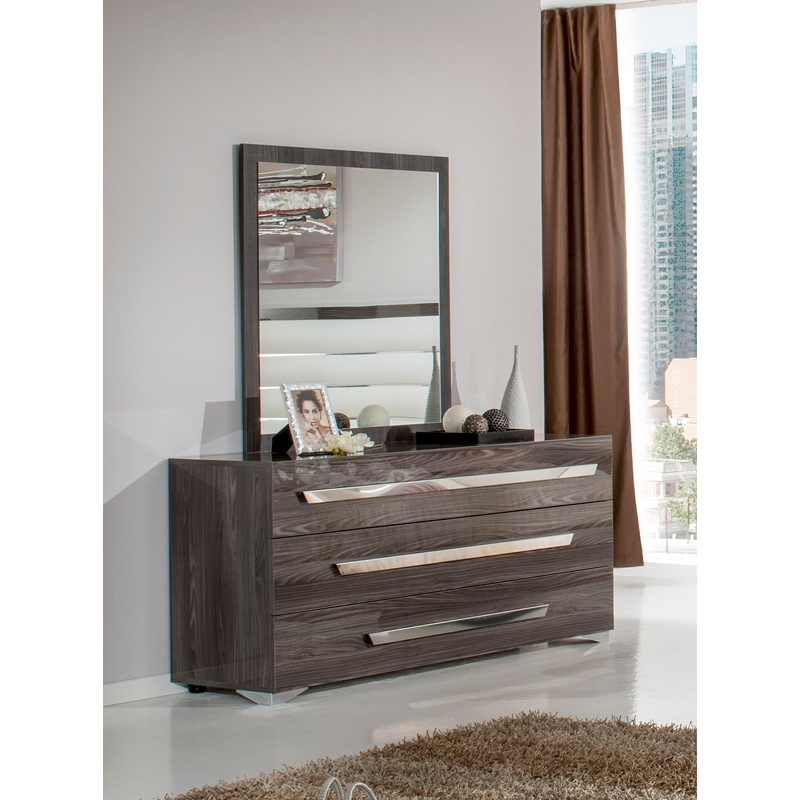 Pemberly Row Italian Modern 39x41 Inch Wall Mirror in Gray Elm Veneer