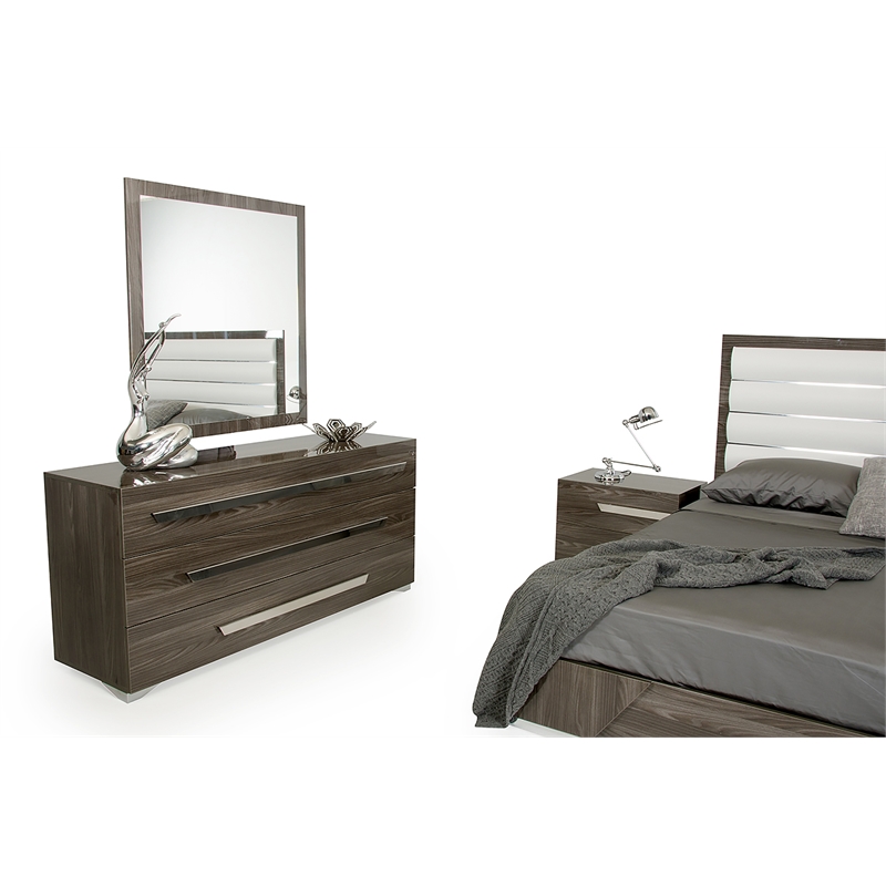 Pemberly Row Italian Modern 39x41 Inch Wall Mirror in Gray Elm Veneer