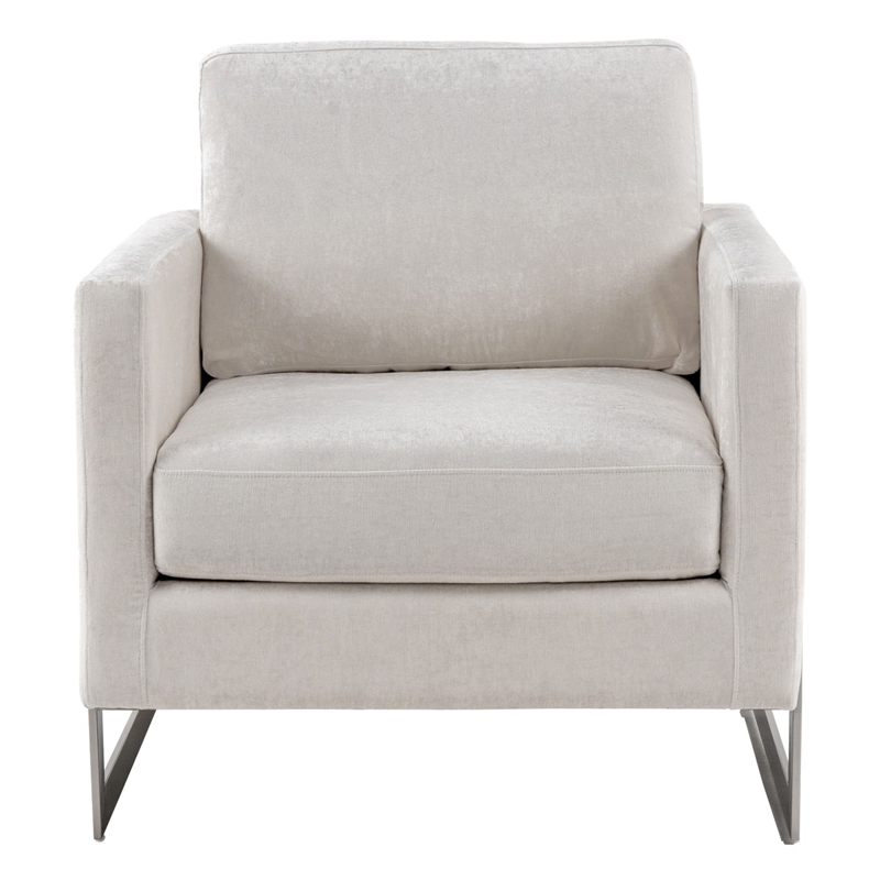 Pemberly Row Contemporary Fabric Accent Chair in Off White & Silver