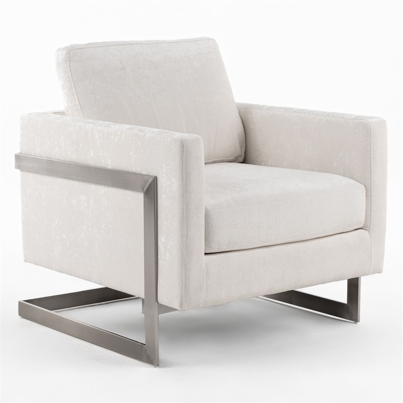 Pemberly Row Contemporary Fabric Accent Chair in Off White & Silver