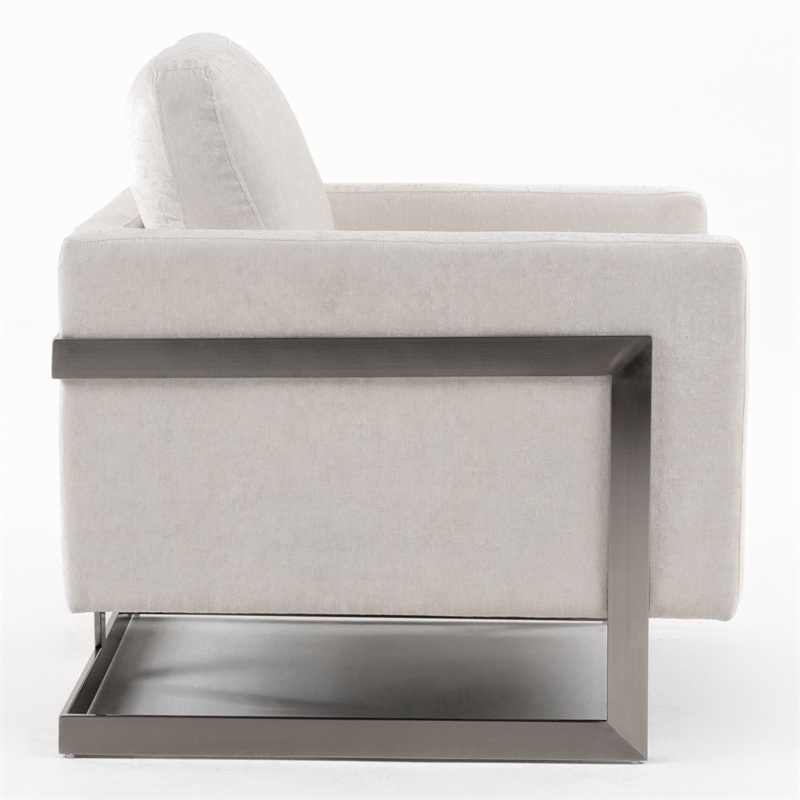 Pemberly Row Contemporary Fabric Accent Chair in Off White & Silver