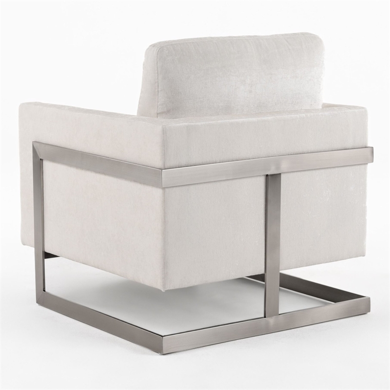 Pemberly Row Contemporary Fabric Accent Chair in Off White & Silver