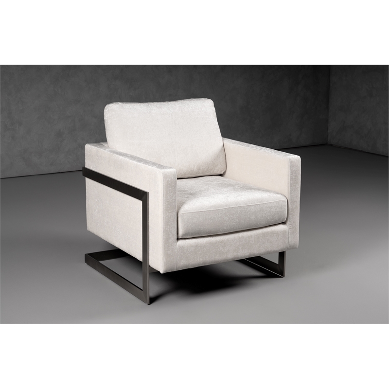 Pemberly Row Contemporary Fabric Accent Chair in Off White & Silver