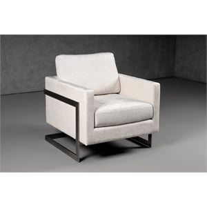 Pemberly Row Contemporary Fabric Accent Chair in Off White & Silver