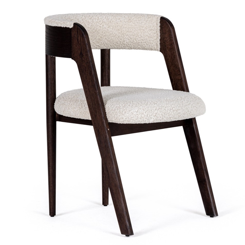 Pemberly Row Modern Fabric Dining Chair Set of 2 in Cream & Walnut Oak