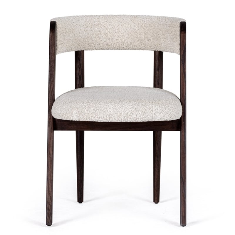 Pemberly Row Modern Fabric Dining Chair Set of 2 in Cream & Walnut Oak
