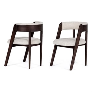 Pemberly Row Modern Fabric Dining Chair Set of 2 in Cream & Walnut Oak