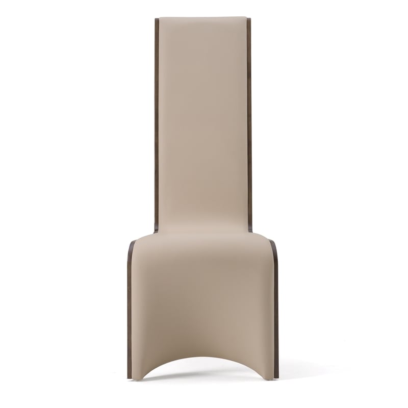 Pemberly Row Vegan Leather Dining Chair Set of 2 in Beige & Grey Ash