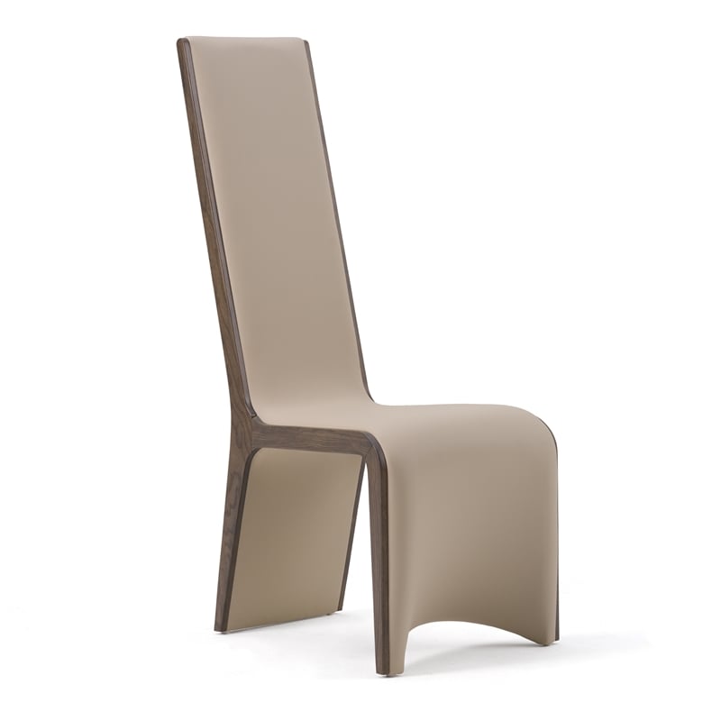 Pemberly Row Vegan Leather Dining Chair Set of 2 in Beige & Grey Ash
