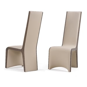 Pemberly Row Vegan Leather Dining Chair Set of 2 in Beige & Grey Ash
