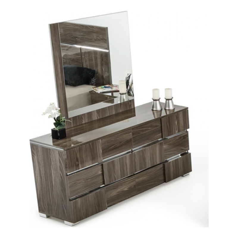Pemberly Row Italian Modern Wall Mirror in Elm Gray Lacquer & Silver