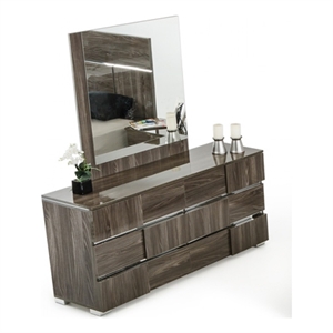 Pemberly Row Italian Modern Wall Mirror in Elm Gray Lacquer & Silver