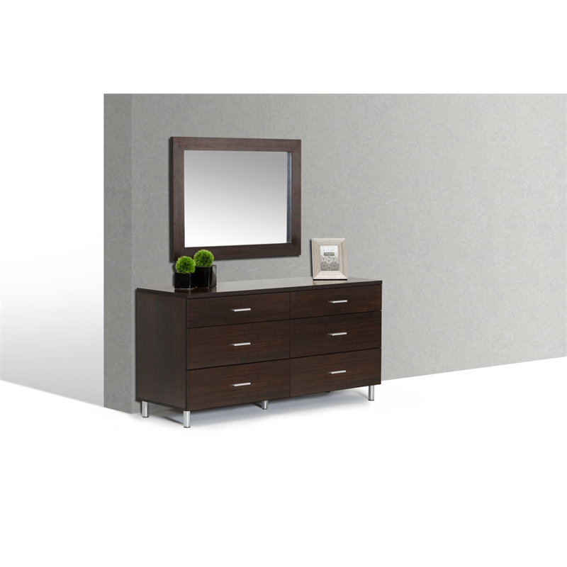 Pemberly Row Modern Rectangular Wall Mirror in Wenge Veneer Finish