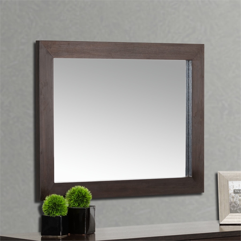 Pemberly Row Modern Rectangular Wall Mirror in Wenge Veneer Finish