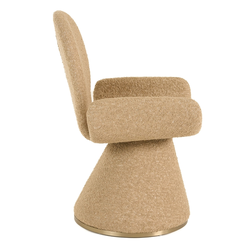 Pemberly Row Modern Fabric Dining Chair with Brushed Brass Base in Beige