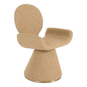 Pemberly Row Modern Fabric Dining Chair with Brushed Brass Base in Beige