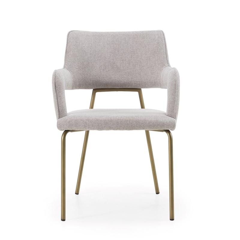 Pemberly Row Modern Fabric Dining Arm Chair with Brass Legs in Heather Grey