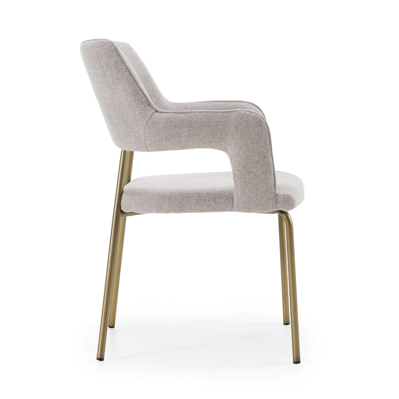 Pemberly Row Modern Fabric Dining Arm Chair with Brass Legs in Heather Grey