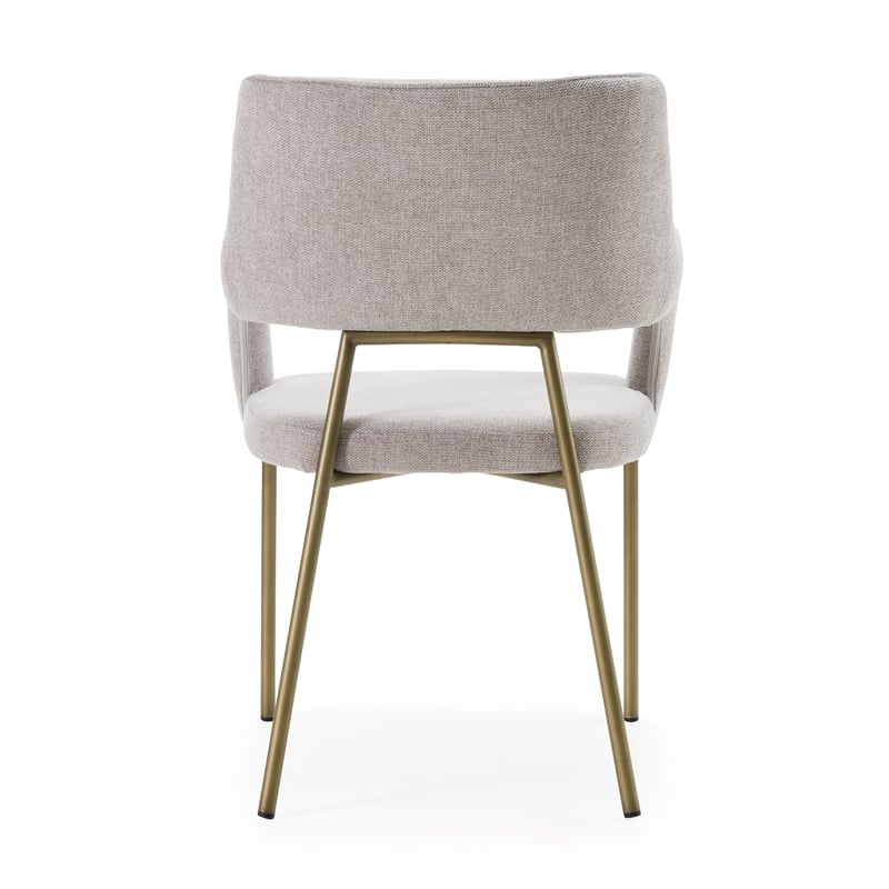 Pemberly Row Modern Fabric Dining Arm Chair with Brass Legs in Heather Grey