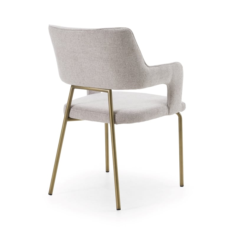 Pemberly Row Modern Fabric Dining Arm Chair with Brass Legs in Heather Grey