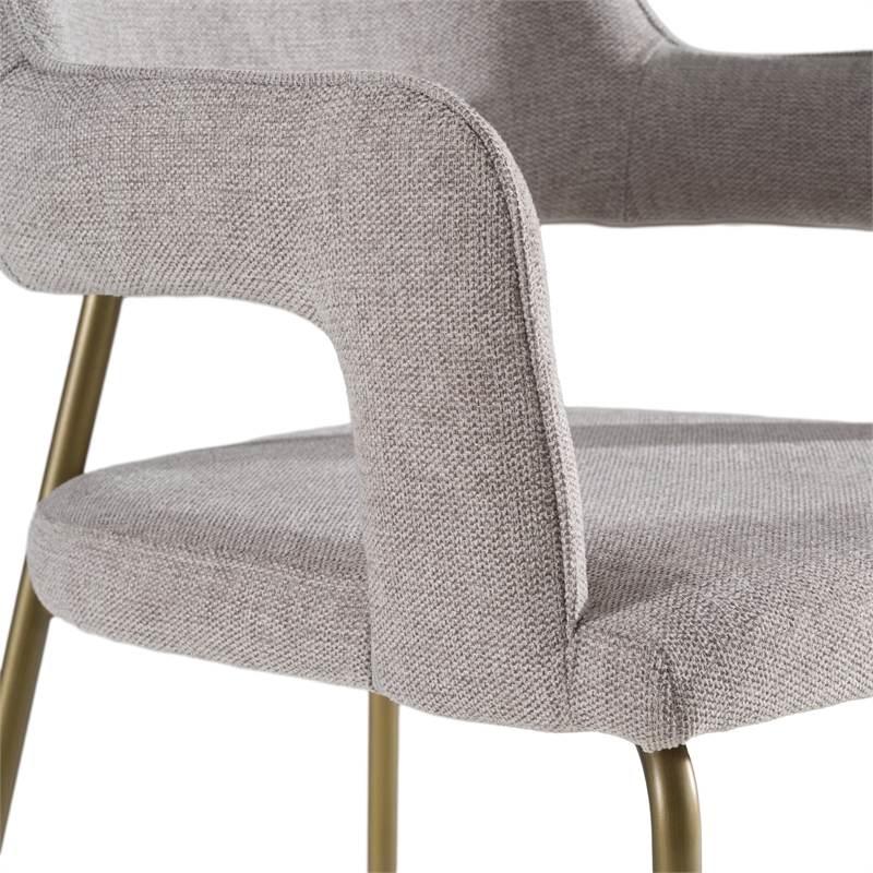 Pemberly Row Modern Fabric Dining Arm Chair with Brass Legs in Heather Grey