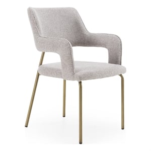 Pemberly Row Modern Fabric Dining Arm Chair with Brass Legs in Heather Grey