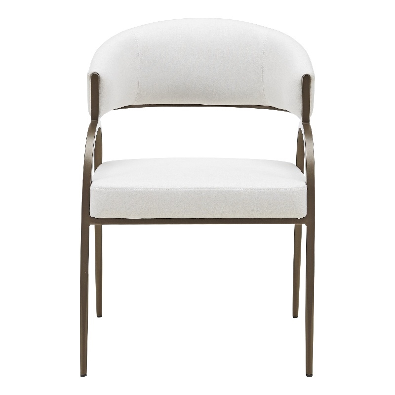 Pemberly Row Modern Fabric Dining Arm Chair in Off White & Bronze
