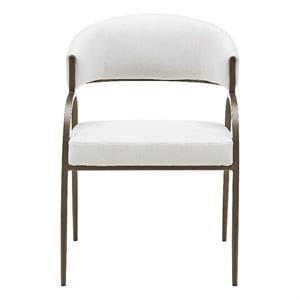 Pemberly Row Modern Fabric Dining Arm Chair in Off White & Bronze
