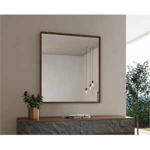 Pemberly Row 40x36&quot Mid-Century Glass & Veneer Wall Mirror in Walnut