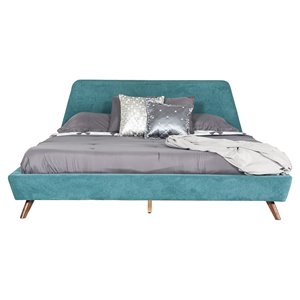 Pemberly Row 85x88&quot Modern Wood & Fabric Eastern King Bed in Teal Blue