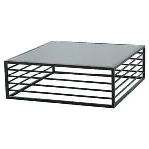 Pemberly Row Square Modern Wrought Iron & Glass Coffee Table in Black/Clear