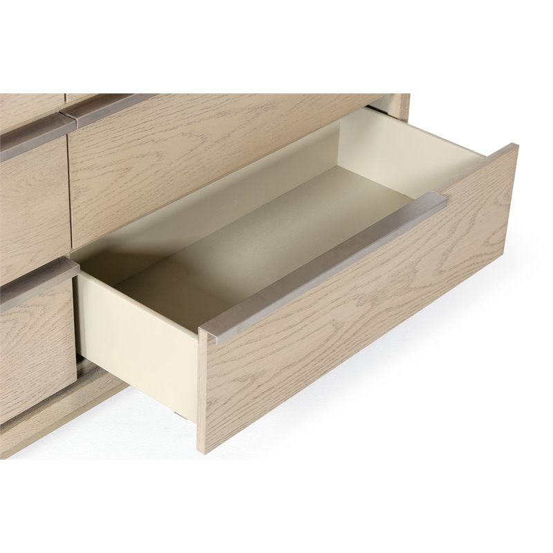 Pemberly Row 6-Drawer Contemporary Wood Veneer Dresser in Gray/Silver