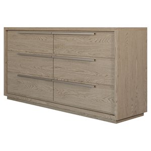 Pemberly Row 6-Drawer Contemporary Wood Veneer Dresser in Gray/Silver