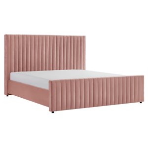 Pemberly Row 63x89&quot Modern Velvet Upholstered Queen Bed in Mauve Pink