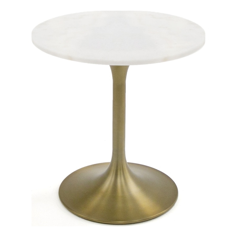 Pemberly Row Round Stainless Steel & Marble End Table in White/Gold