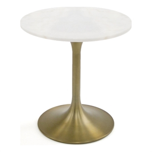 Pemberly Row Round Stainless Steel & Marble End Table in White/Gold